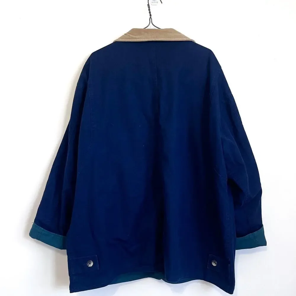 Vintage 90s Chore Barn Mens Jacket Size XL Blue Green Reversible Corduroy Collar